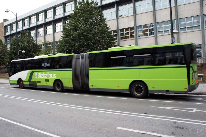 A bizkaibus on a street in Bilbao